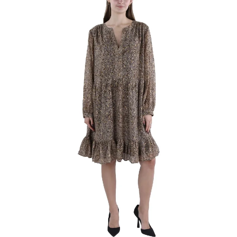 Vince Camuto Womens Plus Animal Print Knee-Length Babydoll Dress