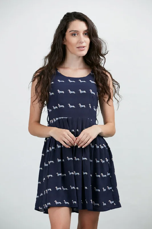 Dachshund Dog Print Scoop Neckline Dress