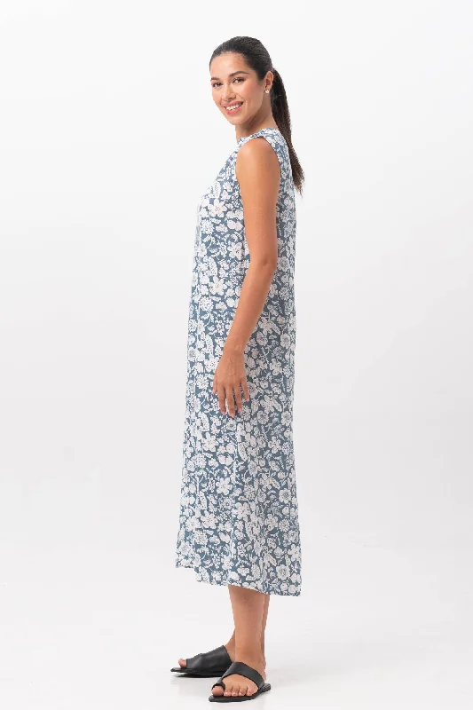 Ayona Linen Dress Tropical Fruit Cielo