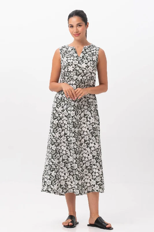 Ayona Linen Dress Tropical Fruit Grigio