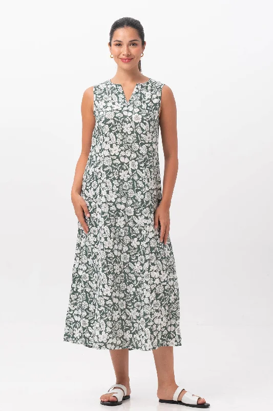 Ayona Linen Dress Tropical Fruit Sage