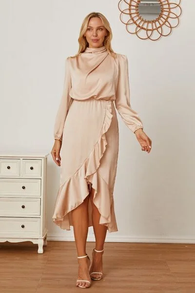 Preorder Mock Neck Ruffled Asymmetrical Dress