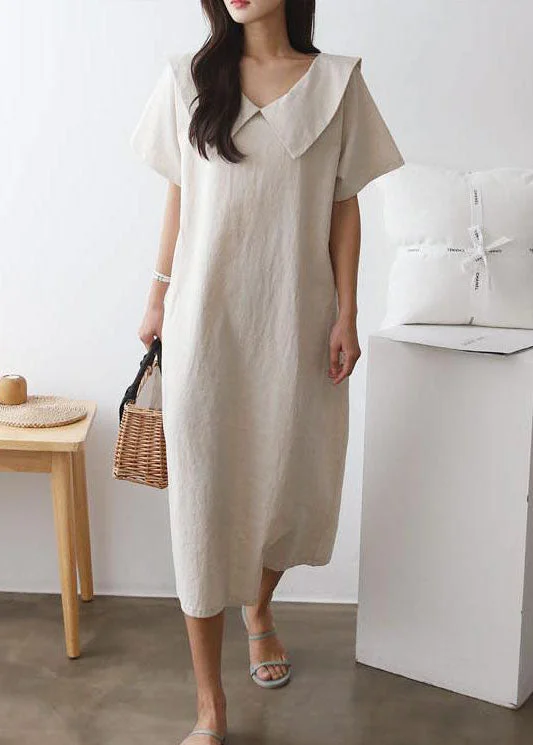 Natural Apricot Peter Pan Collar Patchwork Cotton Dress Summer LY1331