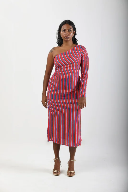 One Shoulder Dress - Candy Stripes