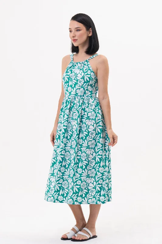 Tina Halter Neck Swing Dress Green