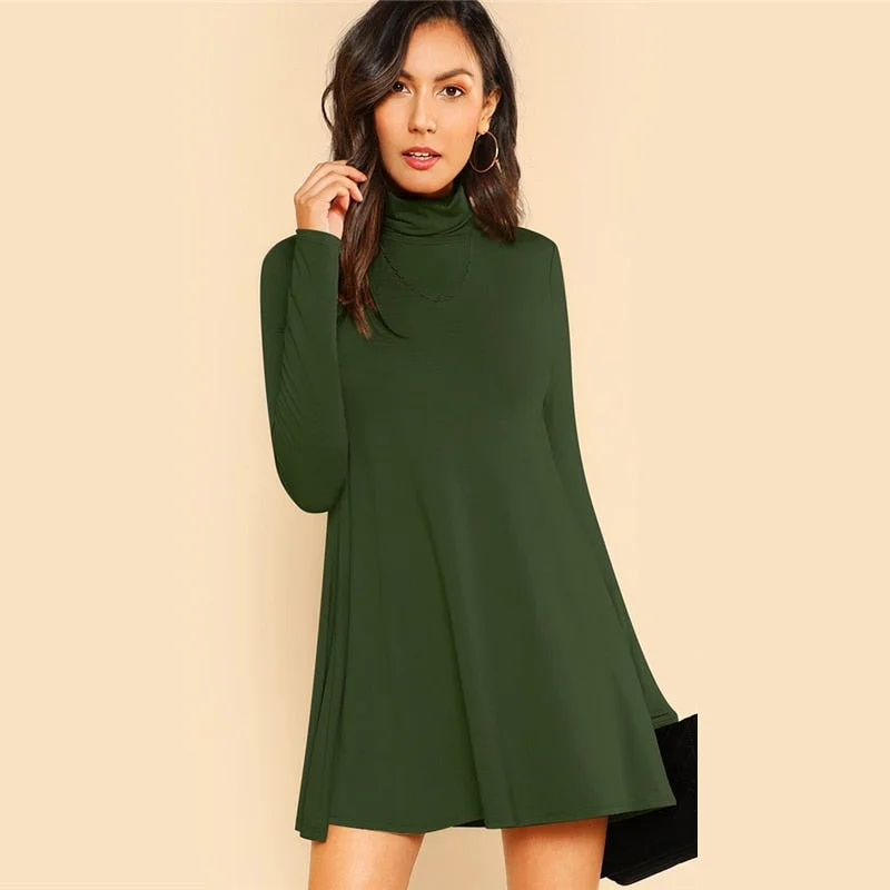 Women's Autumn Casual High Neck A-Line Dress