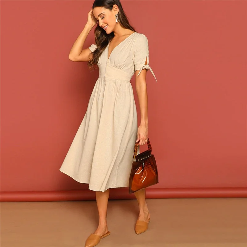 Women's Summer Casual V-Neck A-Line Dress