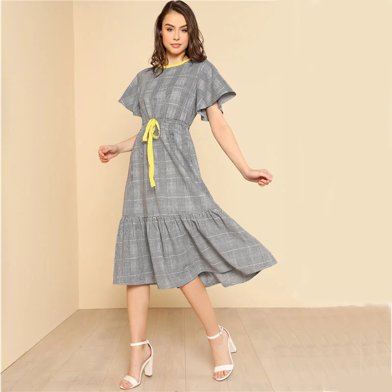 Women's Summer Ruffle Plaid A-Line Dress