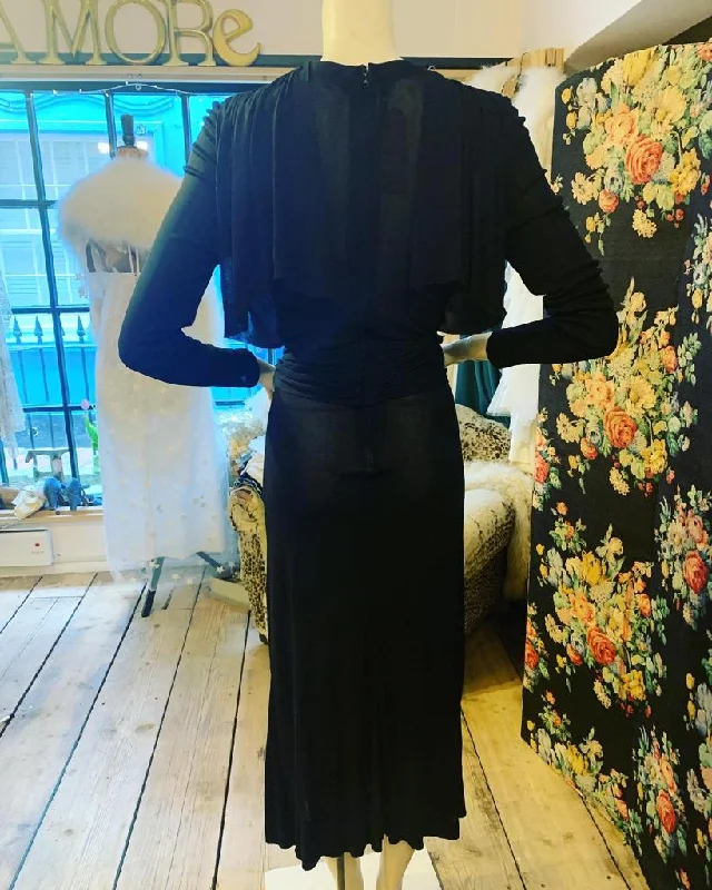 1940s Black Silk Jersey Evening Dress