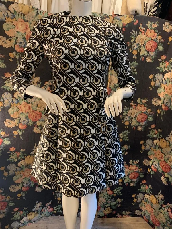 1960s Black, White and Gold Op Art Dress by Malcolm Star