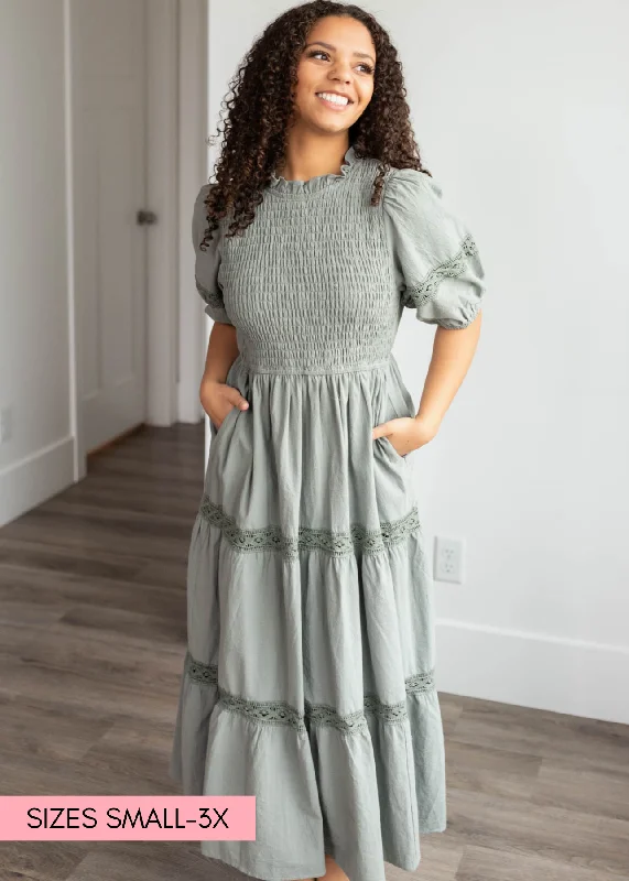 Alexia Dark Sage Tiered Dress