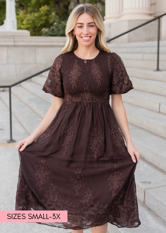 Alyanna Brown Embroidered Dress