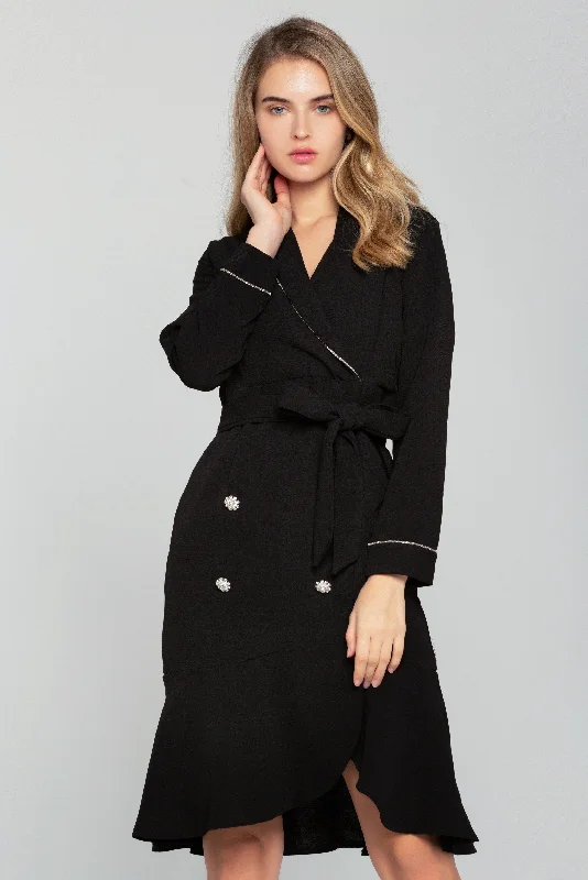 Black Full Sleeves Button-up Blazer Dress