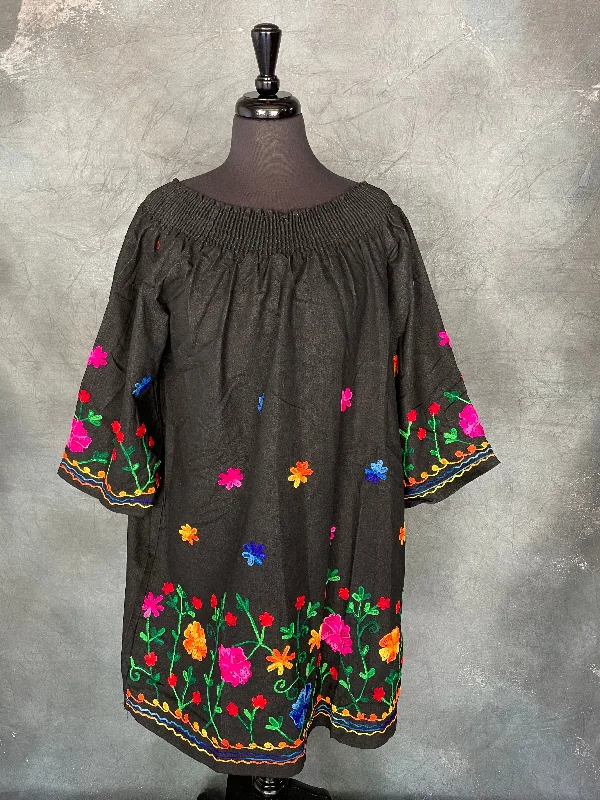 Black Off The Shoulder Embroidered Dress