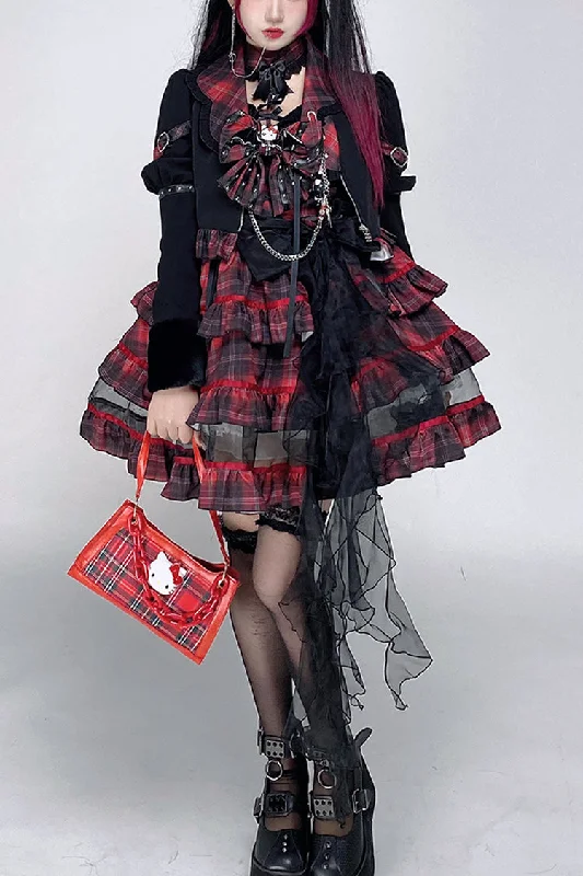 Black/Red Japanese Punk Rock Babes Bowknot Gothic Lolita Tiered Dress