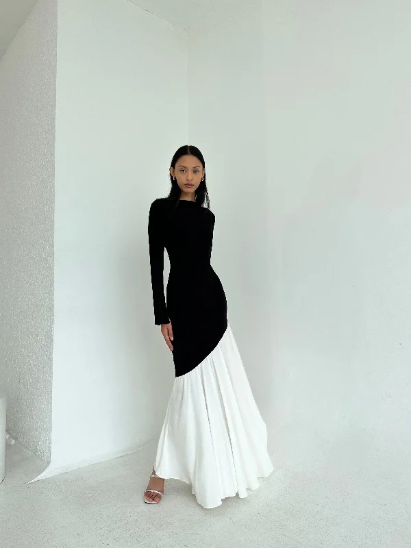 Black/White Colorblock Asymmetrical Dress