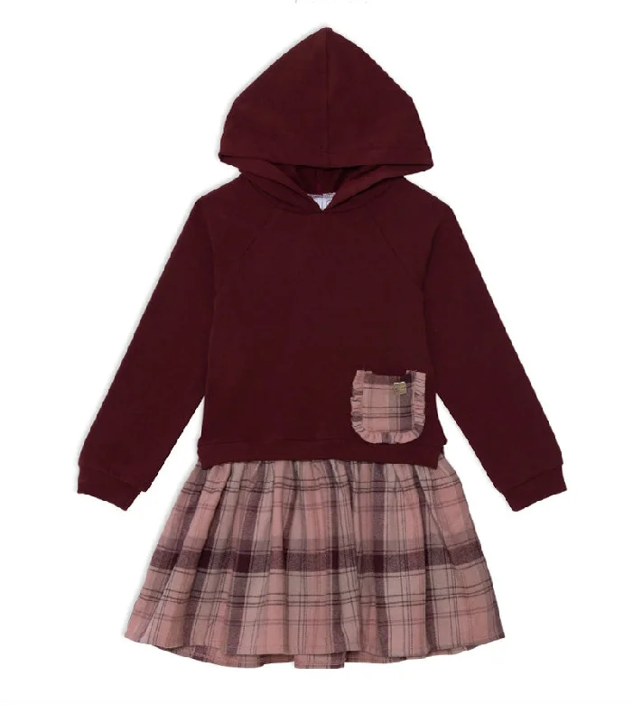 Burgundy + Pink Plaid Hooded Dress by Deux Par Deux