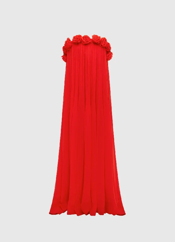 Camilla Draped Floor Length Dress - Scarlet