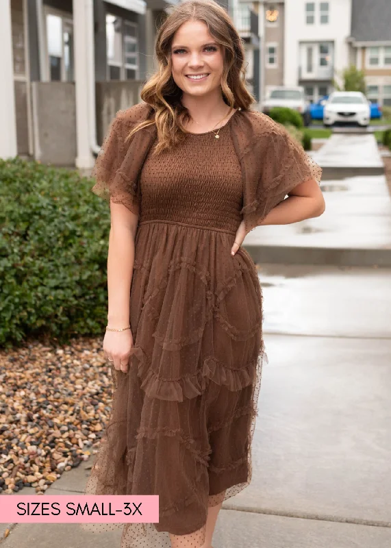 Carly Brown Smocked Ruffle Dress