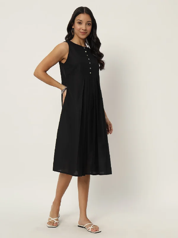 Cotton Pleated Button Dress