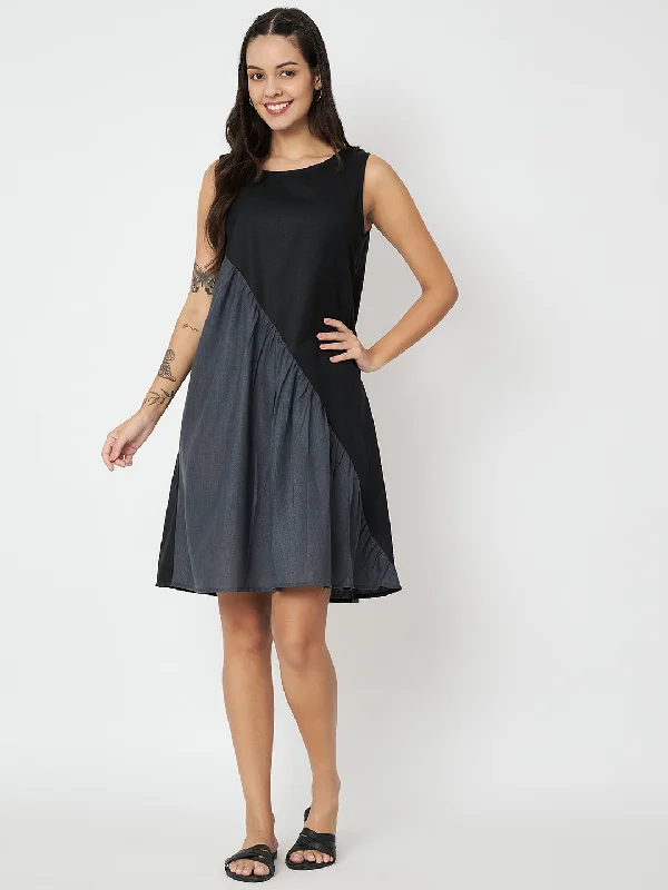 Cotton Solid Half And Half Dress