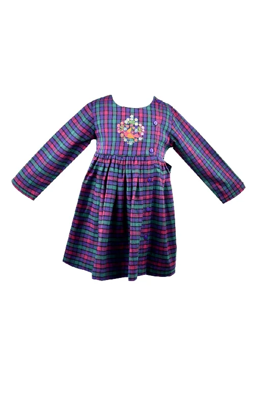 Flower Embroidered Plaid Dress by Cotton Kids