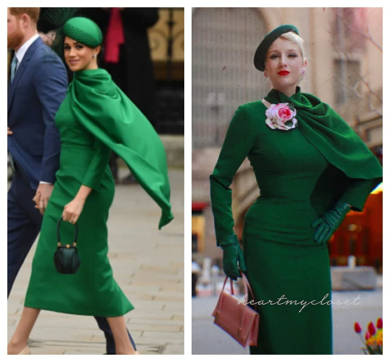 Green Semi Cape dress - Meghan Markle inspired