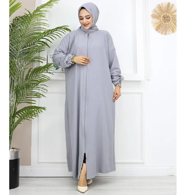 Islamic Women's Prayer Dress With Attached Hijab - Grey