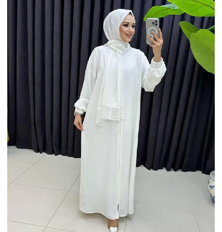 Islamic Women's Prayer Dress With Attached Hijab - White