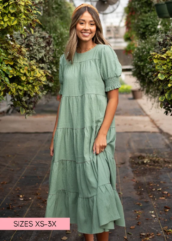 Janessa Tiered Green Dress