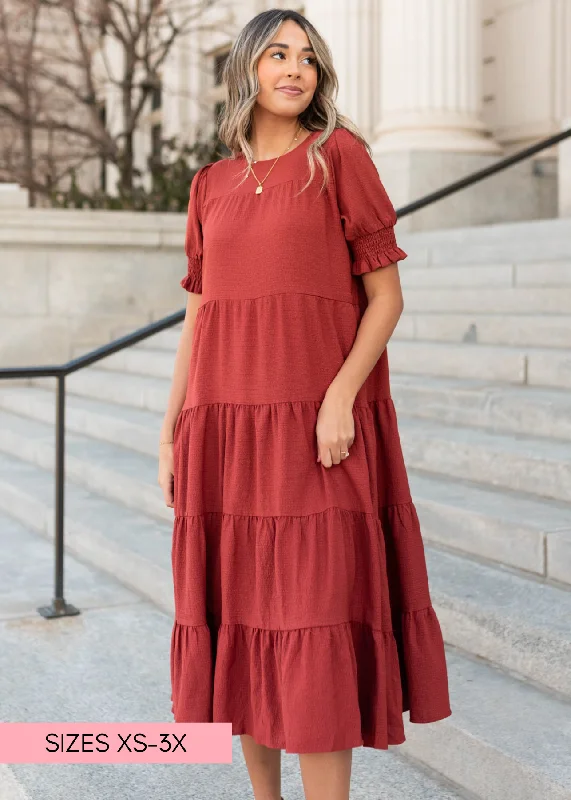 Janessa Tiered Rust Dress