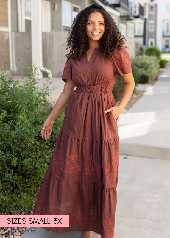 Jolie Burgundy Embroidered Detail Dress