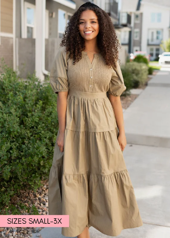 Kristine Light Olive Poplin Bodice Dress