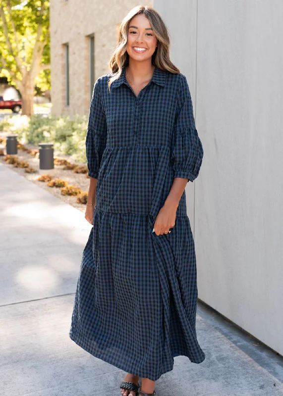 Layne Navy Black Gingham Dress