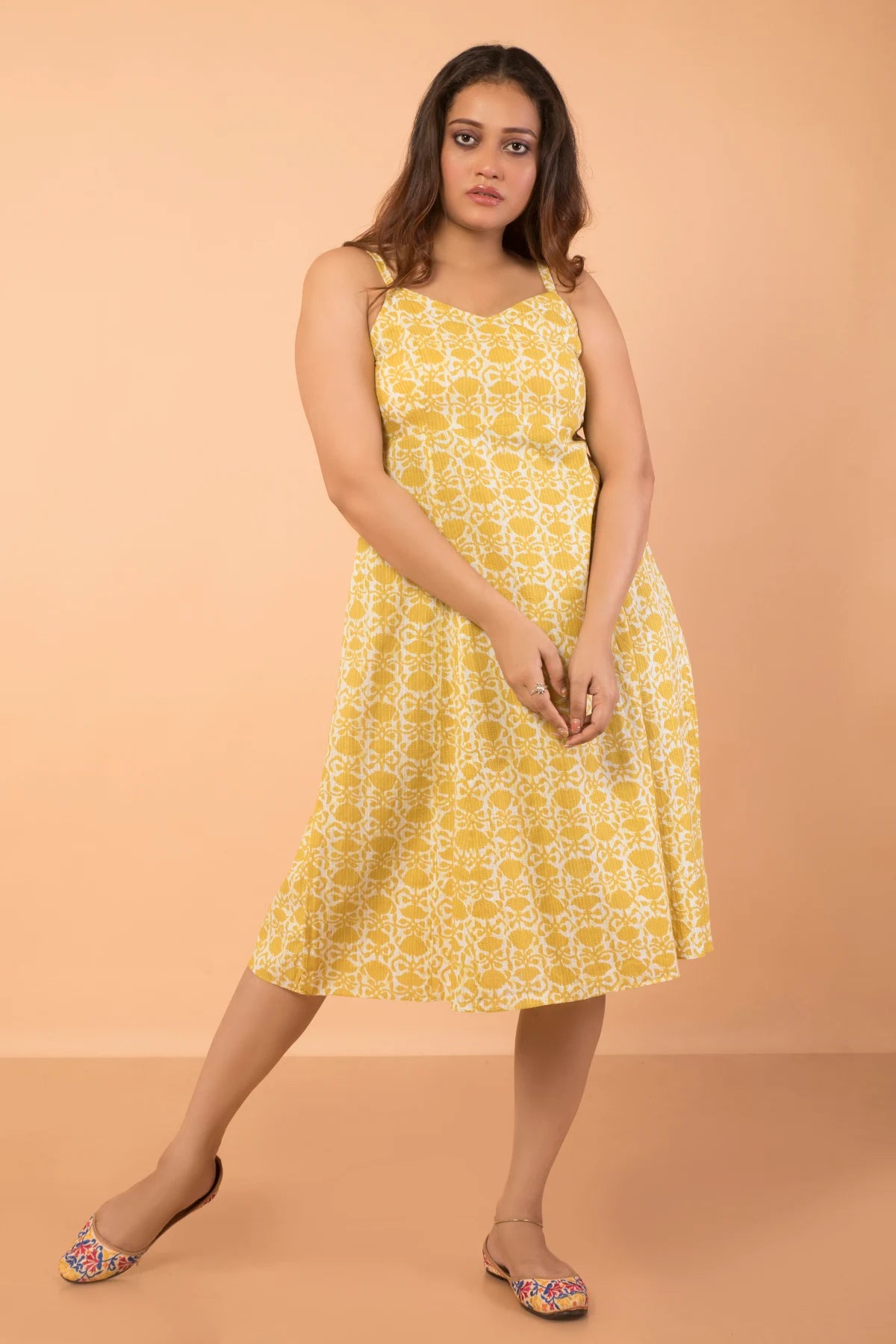 Lemon Yellow Noodle Strap Cotton Dress