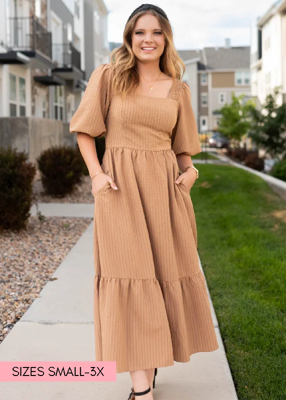 Leona Taupe Square Neck Dress