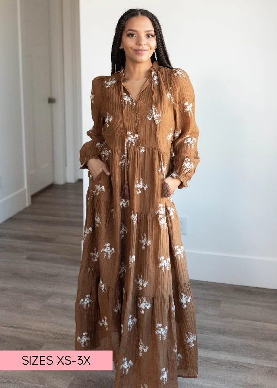 Luna Brown Embroidered Dress