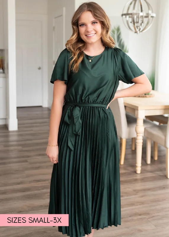 Lynnette Hunter Green Satin Pleat Dress