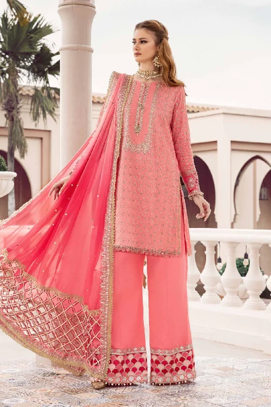 Maria. B 03 Piece Unstitched Embroidered Cotton Satin Suit - CST-701 Candy Pink