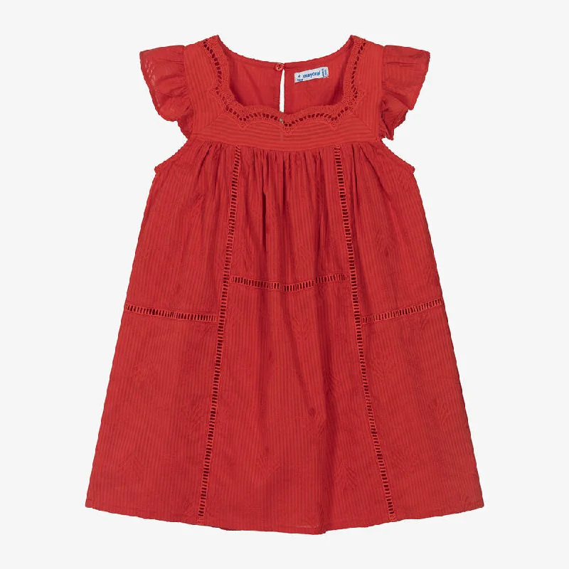 Red Embroidered Ruffle Dress