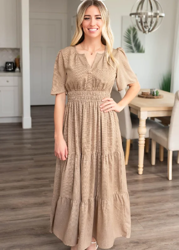 Mika Pale Brown Tiered Dress