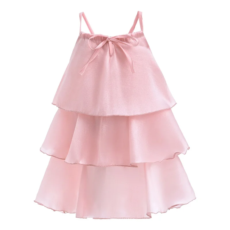 Pink Bow Tiered Overlay Dress