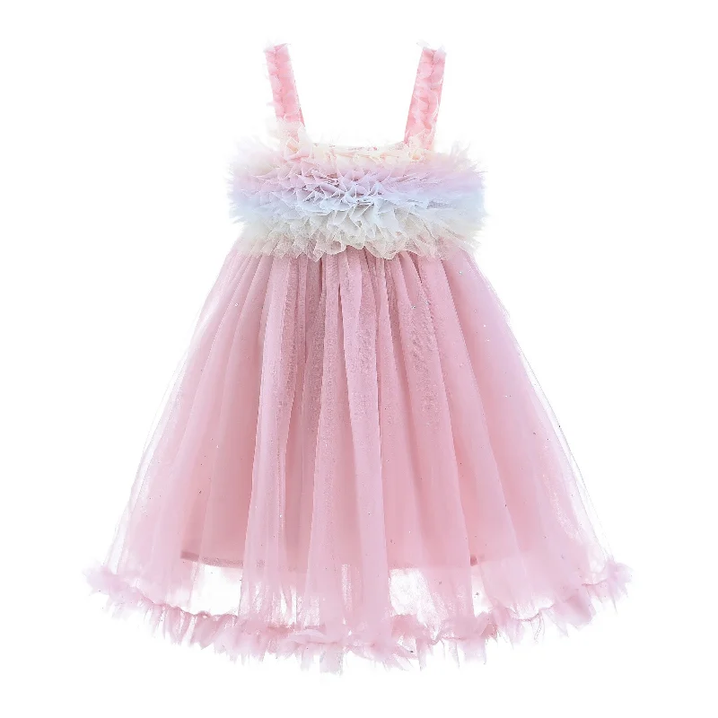 Pink Rainbow Ruffle Trapeze Dress