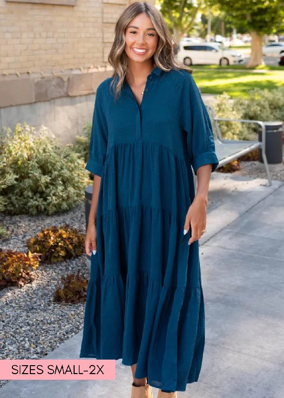 Mindy Deep Teal Tiered Dress