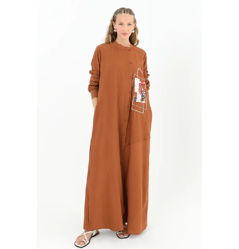 Modern Muslim Women's Sporty Bomber Dress - 12533 Brown