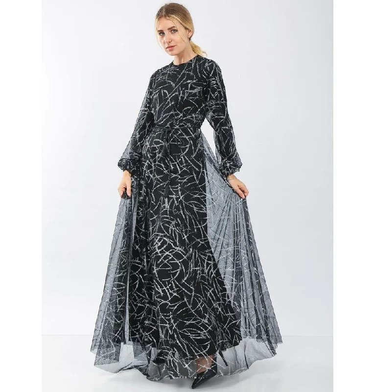 Modest Formal Abstract Dress 70072 Silver