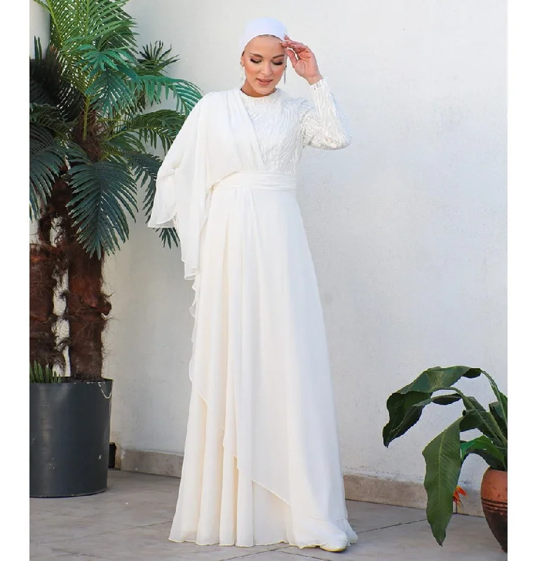 Modest Formal Cape Dress G569 - White