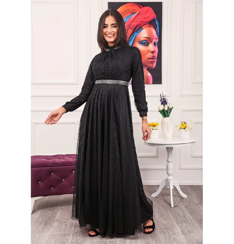 Modest Formal Embellished Dress G482 Black