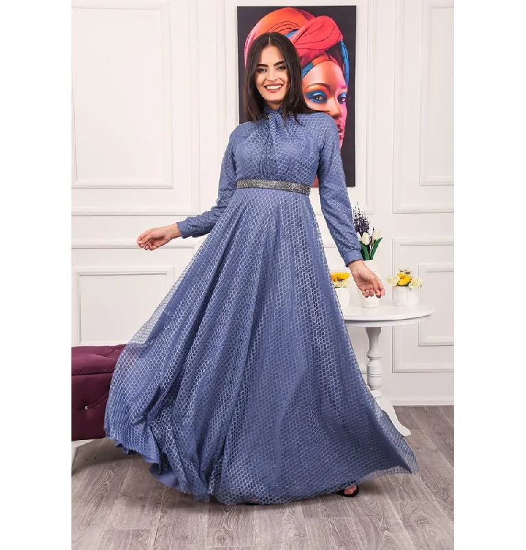 Modest Formal Embellished Dress G482 Blue