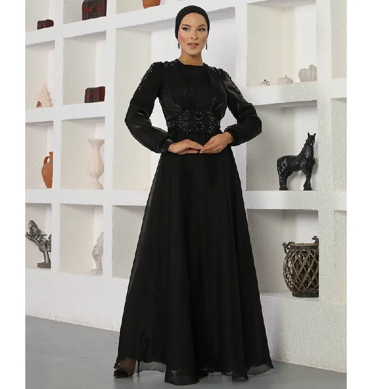 Modest Formal Embellished Dress G489 Black